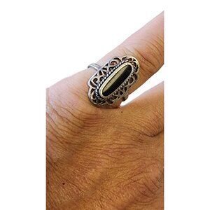 Vintage Sterling 925 Black Onyx Oval Filigree Ring Size 7 (A1632)